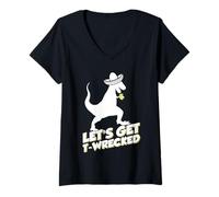 Mujer Let's Get T-Wrecked - Fiesta T-Rex Dinosaur Summer Festival Camiseta Cuello V