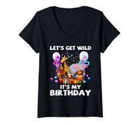 Mujer Let's Get Wild It's My Birthday Animal Zoo - Fiesta de cumpleaños con temática de zoológico Camiseta Cuello V
