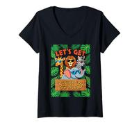 Mujer Let's Get Wild Zoo Viaje para Animales Aventura Amantes Familia Camiseta Cuello V