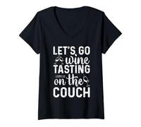 Mujer Lets Go Degustación De Vinos En El Sofá Vino Divertido Camiseta Cuello V
