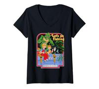 Mujer Let's Go Fishing Swamp Retro Vintage Funny Adult Humor Camiseta Cuello V
