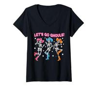 Mujer Let's Go Ghouls Halloween Country Vibe Esqueletos Divertidos Camiseta Cuello V