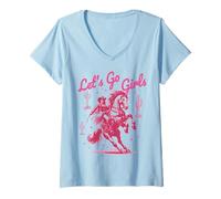 Mujer Let's Go Girls Cowgirl Pink Country Western Rodeo Horse Girl Camiseta Cuello V