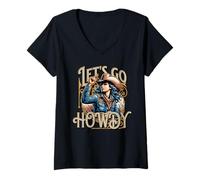 Mujer Let's GO Howdy Camisa Vaquera Western Country Southern Mujer Camiseta Cuello V