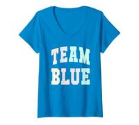 Mujer Let's Go Team Blue Campamento de Verano Día de Juego de Guerra Spirit Azzurri Camiseta Cuello V