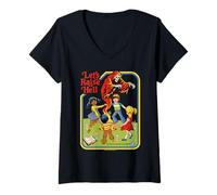 Mujer Lets Raise Hell Demon Retro Vintage Funny Adult Humor Camiseta Cuello V
