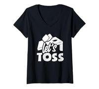 Mujer Let's Toss Cornhole Player, un Divertido Juego con Vibraciones Camiseta Cuello V