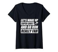 Mujer Let's Wake up Super Early Jogging Corredor Divertido Correr Camiseta Cuello V
