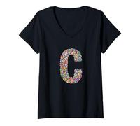Mujer Letter C Candy Rainbow Sprinkles Monogram Style Camiseta Cuello V