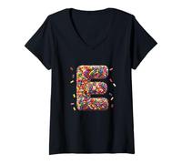 Mujer Letter E Candy Rainbow Sprinkles Monogram Men, Women, Kids Camiseta Cuello V