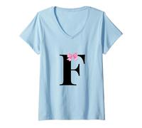 Mujer Letter F Coquette Monogram with Pink Bow Initial Name Camiseta Cuello V