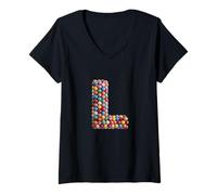 Mujer Letter L Candy Rainbow Sprinkles Monogram Men, Women, Kids Camiseta Cuello V