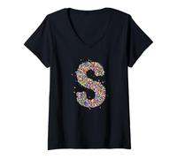 Mujer Letter S Candy Rainbow Sprinkles Monogram Style Camiseta Cuello V
