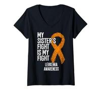 Mujer Leucemia La lucha de mi hermana es mi lucha Conciencia sobre la leucemia Camiseta Cuello V