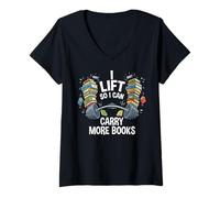 Mujer Levanta para Poder Llevar más Libros, Amante de la Lectura, Ejercicio físico Camiseta Cuello V