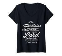 Mujer Levantad mis ojos ¿De dónde viene mi ayuda del Señor Salmo 121 Camiseta Cuello V