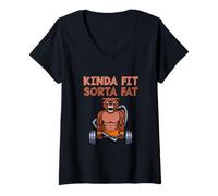 Mujer Levantamiento de Pesas Fitness Entrenamiento Divertido Un Poco Fit Sorta Fat Camiseta Cuello V