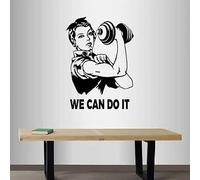 Mujer levantando pesas Pegatina de vinilo deportivo GIMNASIO Fitness Murales removibles Palabras de motivación Podemos hacerlo Decal 57x78cm