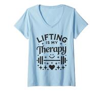 Mujer Levantar es mi terapia - Gimnasio Entrenamiento Fitness Motivacional Camiseta Cuello V