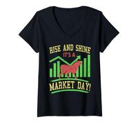 Mujer Levántate Brilla Día Mercado Alcista Trading Camiseta Cuello V