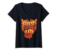 Mujer Levántate Llamas Motivacionales Bombero Bombero Hombres Mujeres Camiseta Cuello V