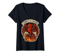 Mujer Levántate por encima de Phoenix Rising From Ashes Fuego Pájaro Motivacional Camiseta Cuello V