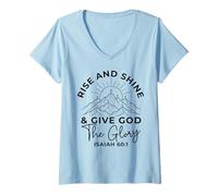 Mujer Levántate y Brilla y da Gloria a Dios Isaías 60 1 Cristiano Camiseta Cuello V