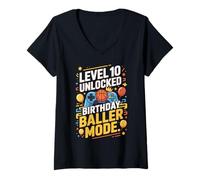 Mujer Level 10 Unlocked Birthday Baller Mode Video Game Controller Camiseta Cuello V