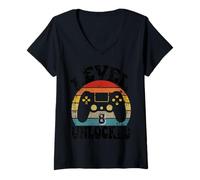 Mujer Level Eight Unlocked 8th Birthday tee Video Game 8 Year Old Camiseta Cuello V