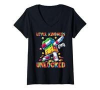 Mujer Level Kindness Unlocked Master Builder Gamer Boys Teacher Camiseta Cuello V