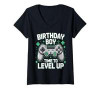 Mujer Level Up Birthday Boy Video Cumpleaños Gamer Party Camiseta Cuello V