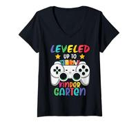 Mujer Leveled Up To Kindergarten Funny Back To School for Kids Camiseta Cuello V