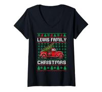 Mujer Lewis Family Ugly Christmas Sweater Red Truck Funny Xmas Camiseta Cuello V