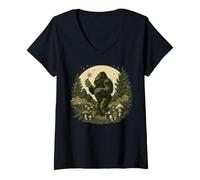 Mujer Leyenda del folclore de la Pradera del Bosque Bigfoot Camiseta Cuello V
