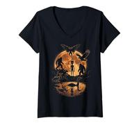 Mujer Leyendas Bajo la Luna Llena Criaturas Paranormales Escena Noche Camiseta Cuello V