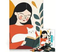 Mujer Leyendo con Gato Rompecabezas para Adultos de 1000 Piezas Juego de concentración Mental Manualidad de Corte de Alta precisión Actividad para Fortalecer los Lazos Familiares y Amigos (38x26cm)