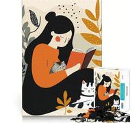 Mujer Leyendo con Gatos Rompecabezas de 1000 Piezas para Adultos Ejercicio Mental Juego con Cortes de precisión y Bordes Lisos Actividad Relajante para Grupos en Interiores (38x26cm)