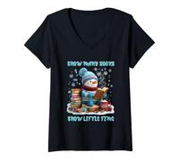 Mujer Leyendo Nieve Tantos Libros Navidad Nieve Poco Tiempo Camiseta Cuello V