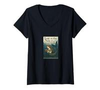 Mujer Leyendo Sirena perdida en la marea de un buen océano de libros Camiseta Cuello V