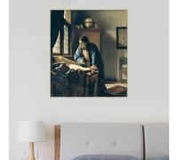 Mujer leyendo una carta de Johannes Vermeer. Lienzo impreso. Póster para decoración de pared en sala de estar moderna (60x60cm/Sin marco).