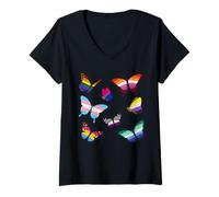 Mujer LGBTQ Mariposas Mes del Orgullo Aliado Conciencia Homosexual Camiseta Cuello V
