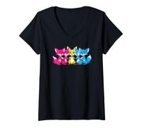 Mujer LGBTQ Pansexual Fox Rainbow Lesbian Pansexual Orgullo Amor Camiseta Cuello V