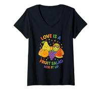Mujer LGBTQ Pride Shirt Love Is A Fruit Salad Frutiy Rainbow Flag Camiseta Cuello V