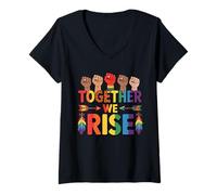Mujer LGBTQ Pride Shirt Together We Rise Rainbow Flag Camiseta Cuello V