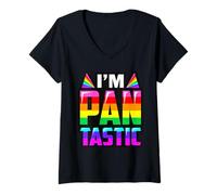 Mujer LGBTQI Soy Pantastic Pansexual Pan Orgullo Gay Orgullo Arco Iris Camiseta Cuello V