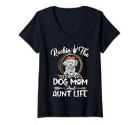 Mujer Lhasa Apso Rocking The Dog Mom and Aunt Life Mothers Day Camiseta Cuello V