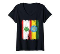 Mujer Líbano Etiopía Media bandera Raíces etíopes libanesas Camiseta Cuello V