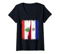 Mujer Líbano Paraguay Media Bandera Raíces Paraguayas Libanesas Camiseta Cuello V