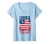 Mujer Liberia Hogar del Círculo de la Bandera Liberiana de la Estrella Sol Camiseta Cuello V