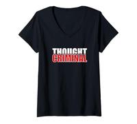 Mujer Libertad conservadora libertaria Diciendo Pensamiento Criminal Camiseta Cuello V